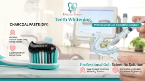 Charcoal toothpaste on toothbrush vs professional dentist whitening gel comparison